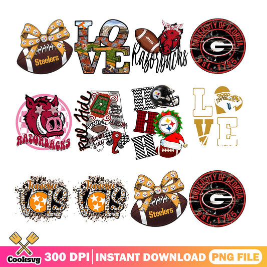 Football Team Bundle PNG, Steelers Razorbacks Tennessee PNG, Sports PNG