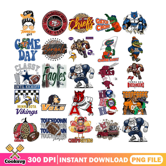 Football Teams Bundle PNG, NFL Game Day PNG, Sports Clipart PNG
