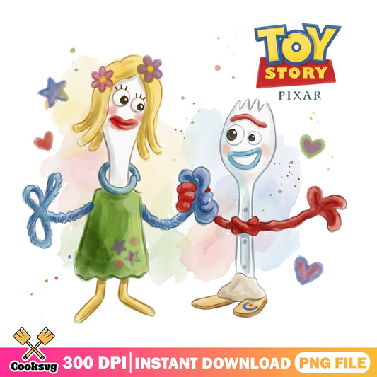 Forky And Knifey Toy Story PNG, Disney Pixar PNG, Watercolor PNG