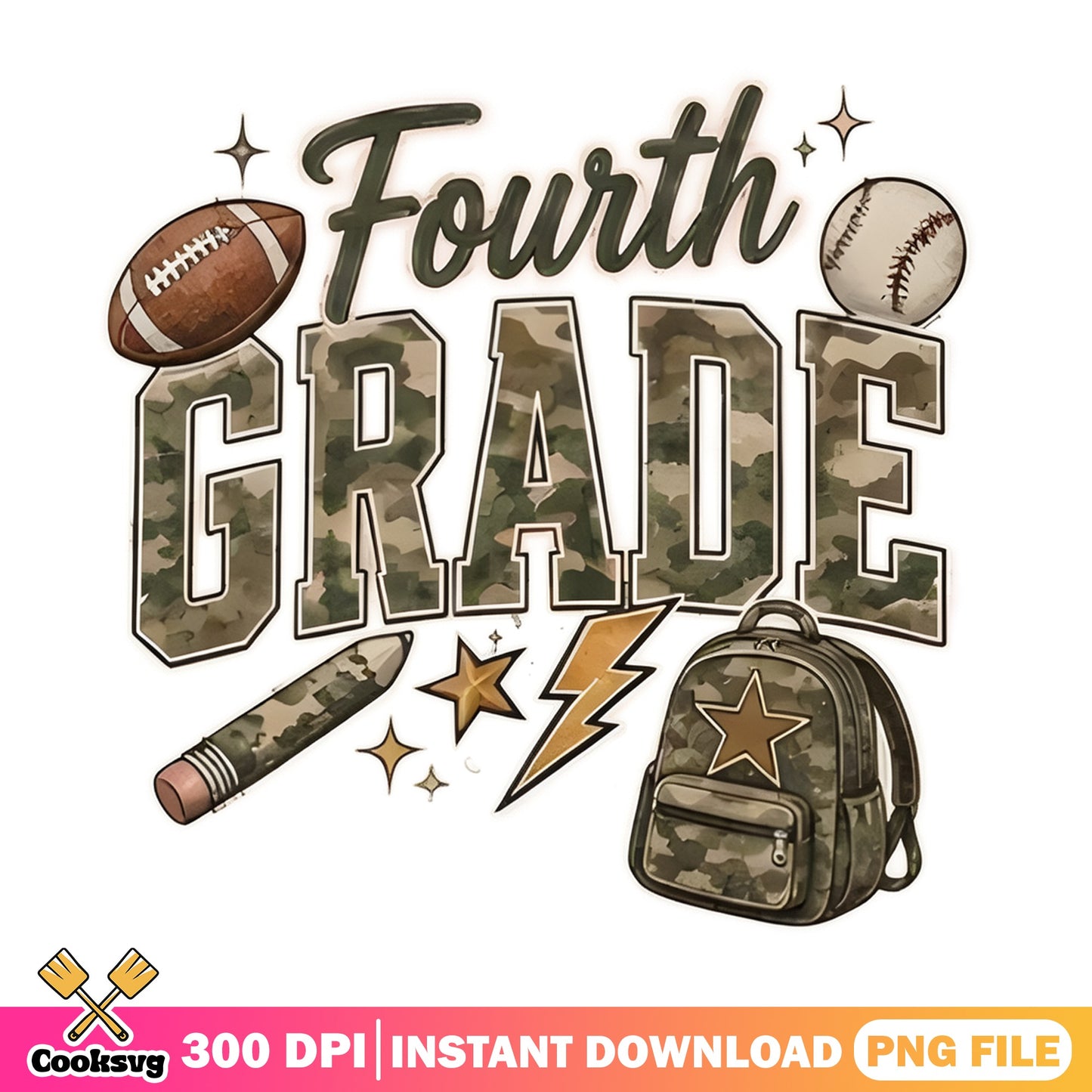 Fourth Grade Camo PNG, Back To School PNG, 4th Grade PNG
