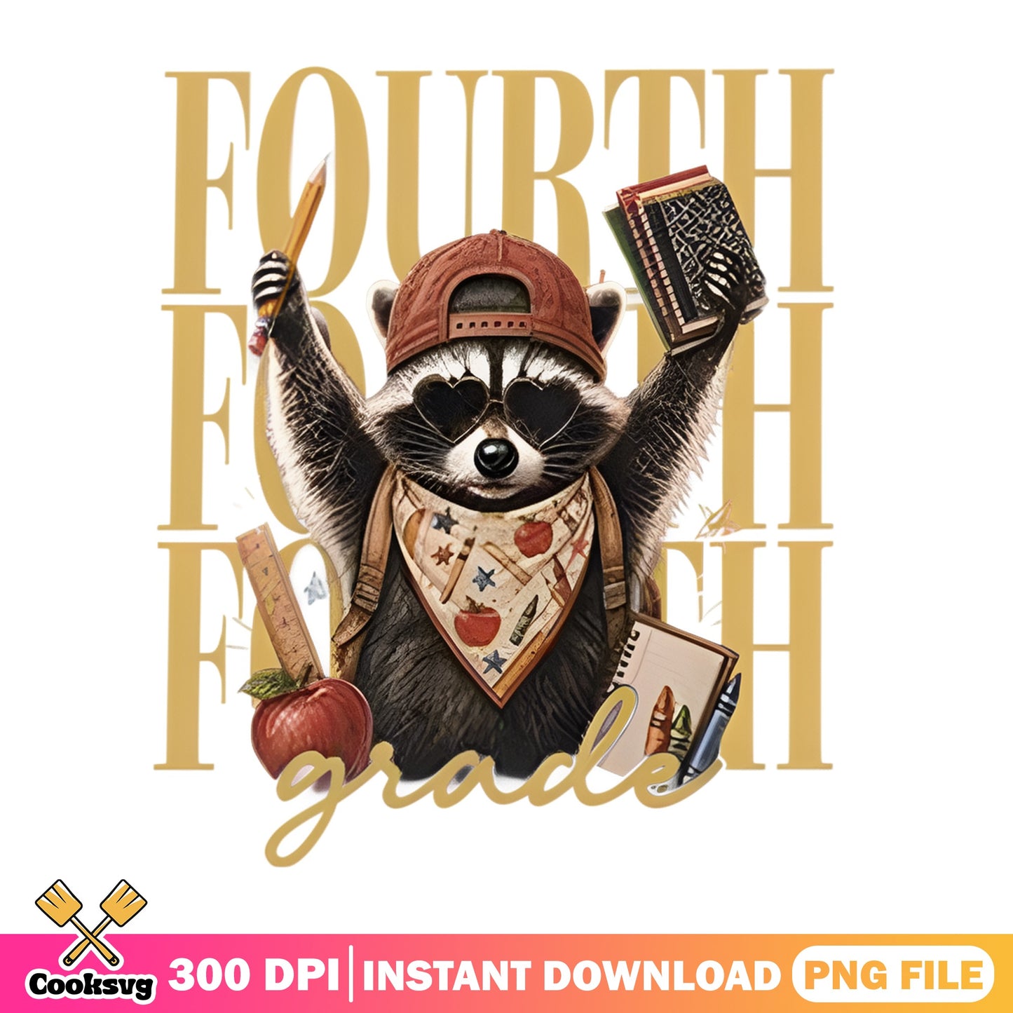 Fourth Grade Raccoon PNG, Back To School PNG, Teacher PNG