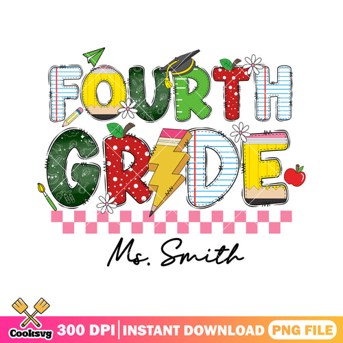 Fourth grade design png, fourth grade font png, back to school art png