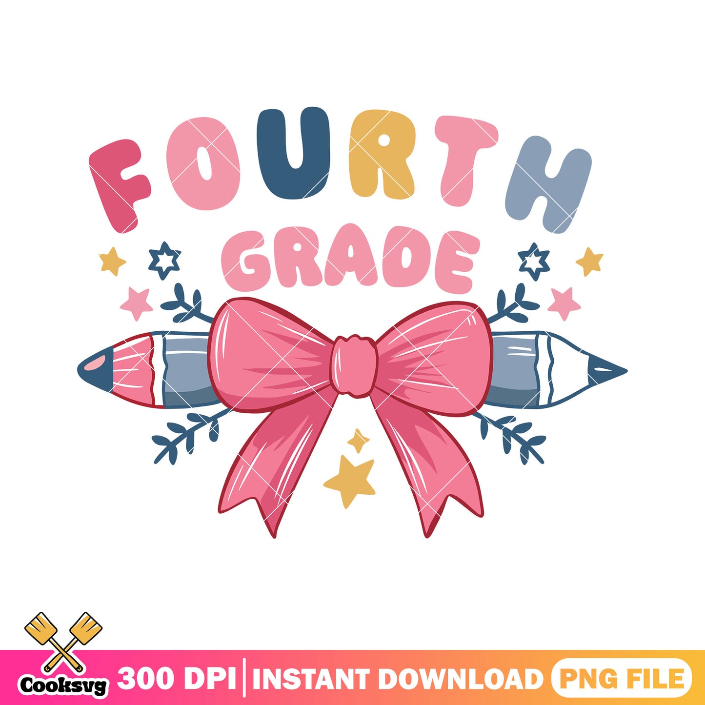 Fourth grade pencil bow png, poster design png, back to school art png