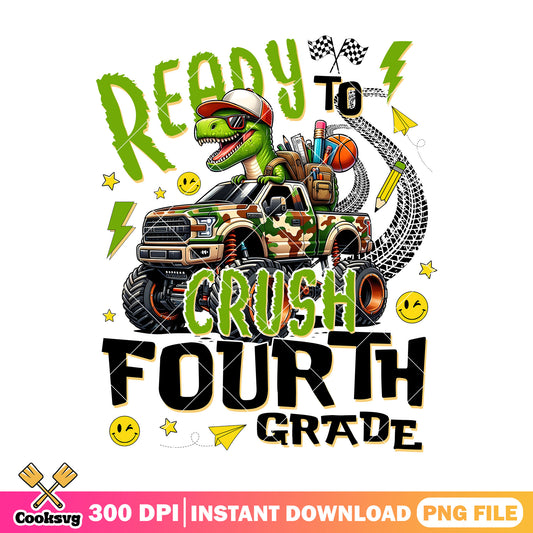 Fourth grade with dinosaur png, truck png, welcome back to school png