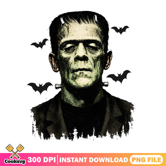 Frankenstein Monster Halloween PNG, Spooky Bats PNG, Horror PNG