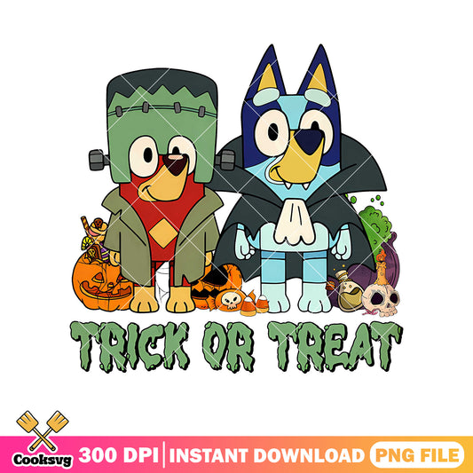 Frankenstein bluey trick or treat png, bluey bingo png, halloween candy​ png