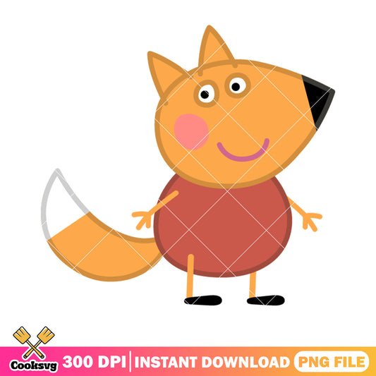 Freddy Fox Peppa pig firend png, cartoon for kids png, fox red shirt png