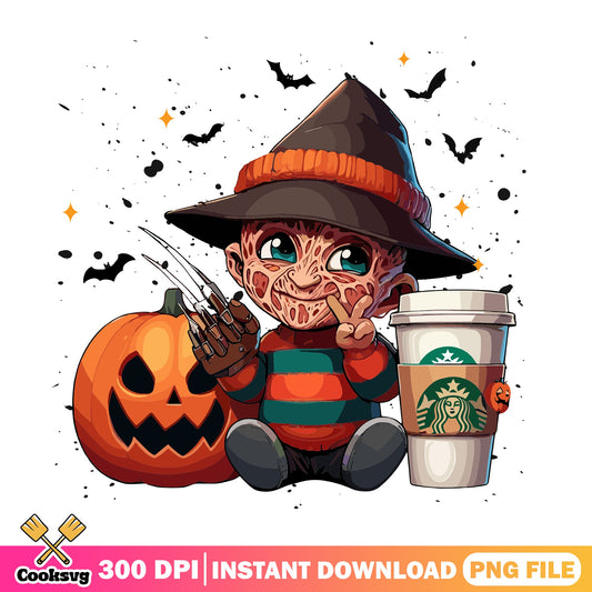 Freddy Krueger Halloween PNG, Horror Coffee PNG, Spooky PNG