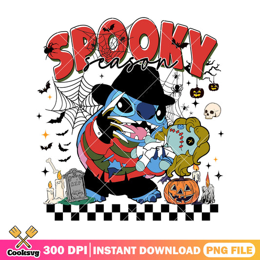Freddy krueger stitch png, spooky halloween png, stitch horror png
