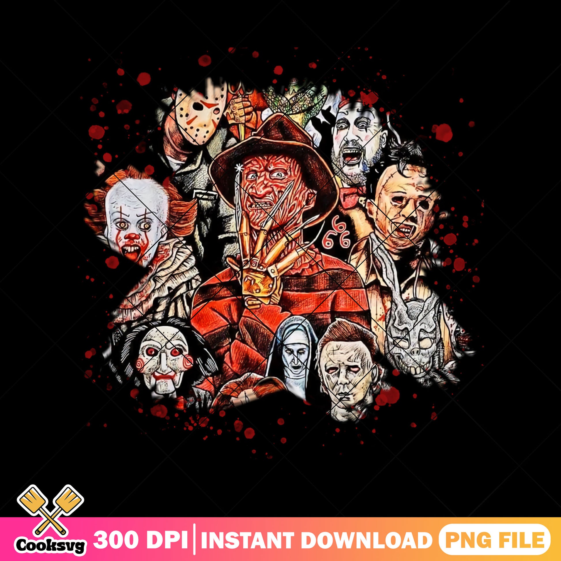 Freddy kurger and  scary killers design png, hubie halloween cast png