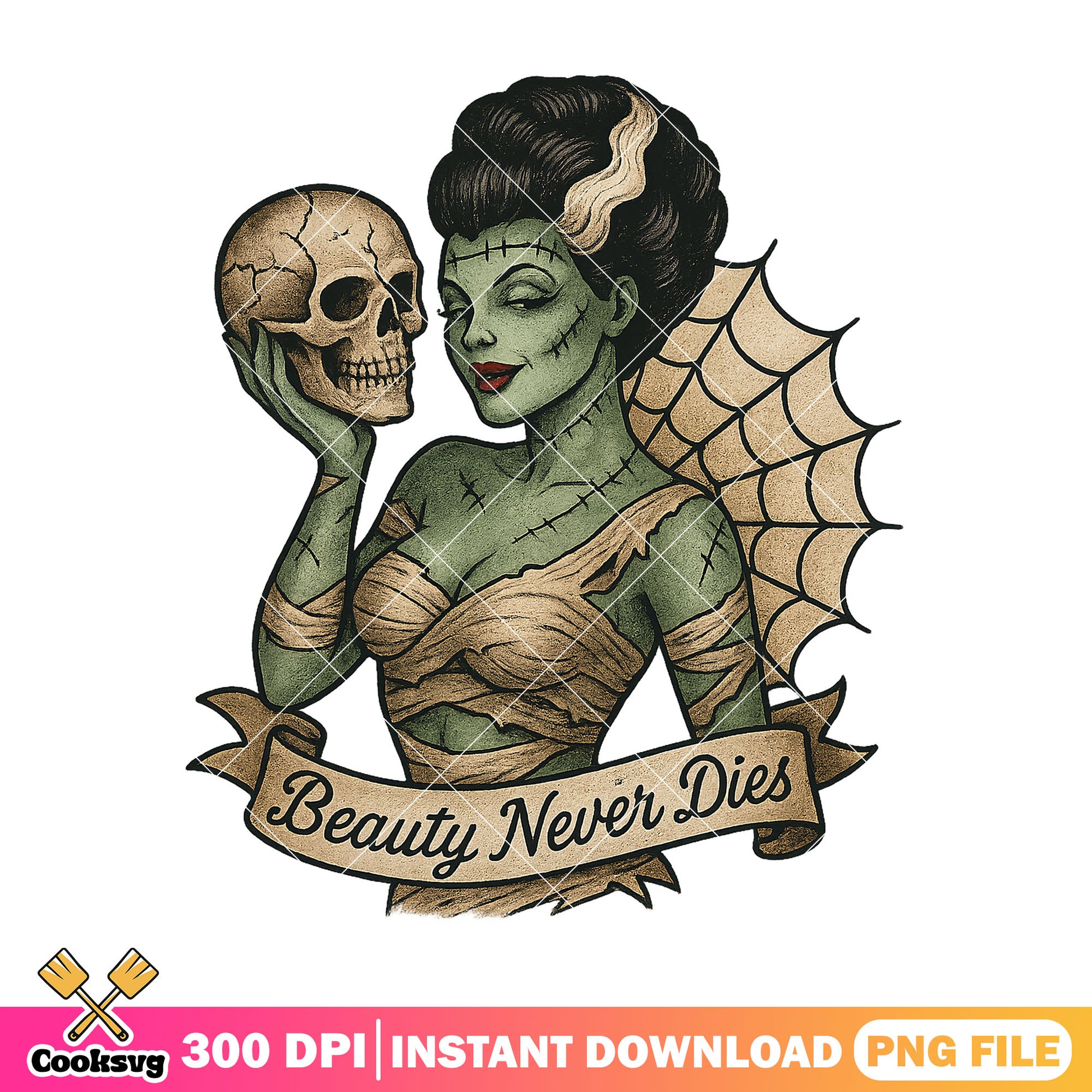 Frightful beauty with skull png, scary beauty png, true beauty png