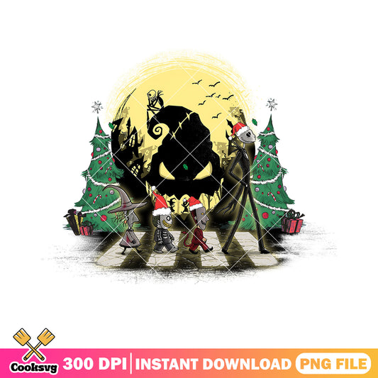 Full moon night for christmas png, jack skelington png, santa hat png