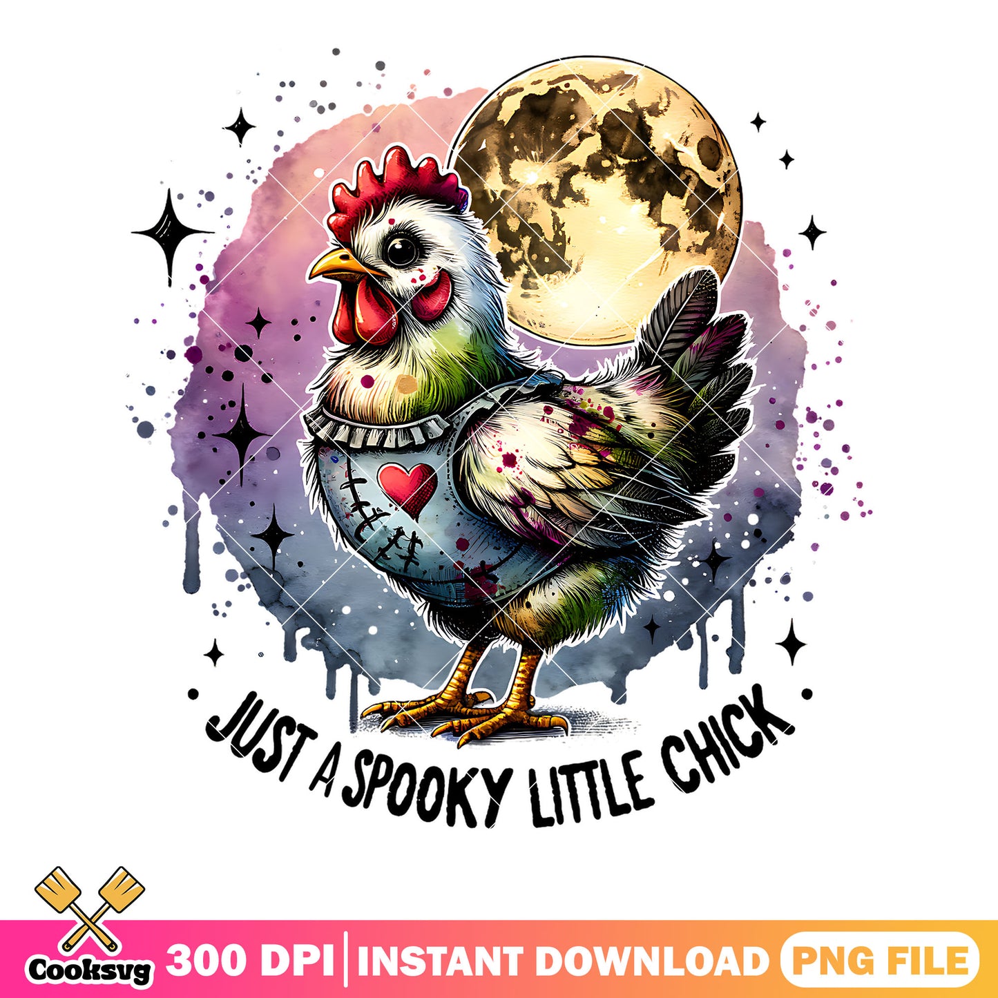 Full moon night little chick png, starry night png, halloween scary png