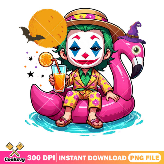 Full moon night png, cute halloween costume png, chibi joker png