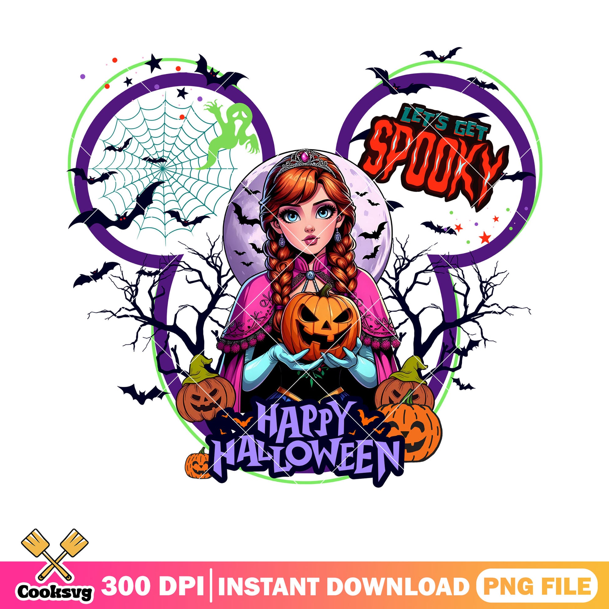Full moon night pumpkin png, scary halloween png, spider web png