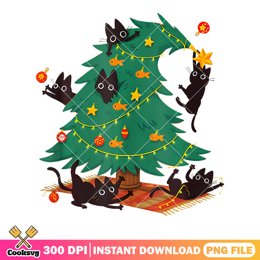 Funny Black Cat Christmas Tree png, merry christmas png, funny art png
