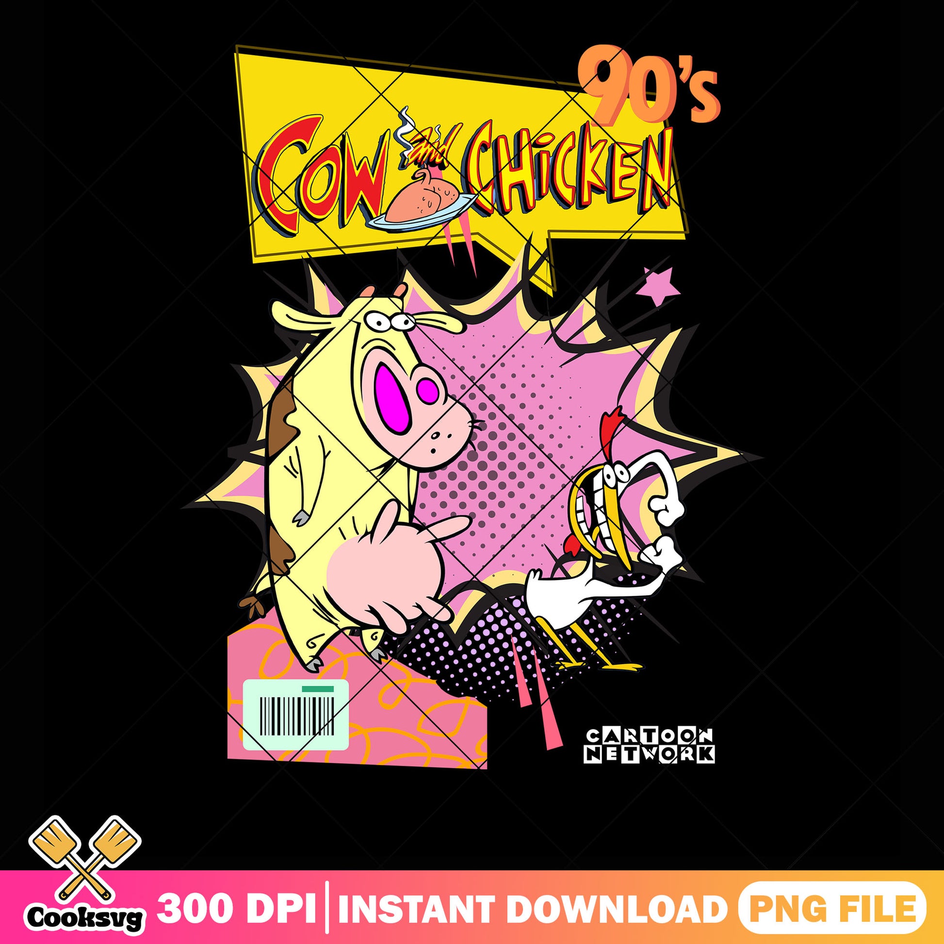 Funny Cow and crazy chicken png, cartoon network png, vintage kids show png