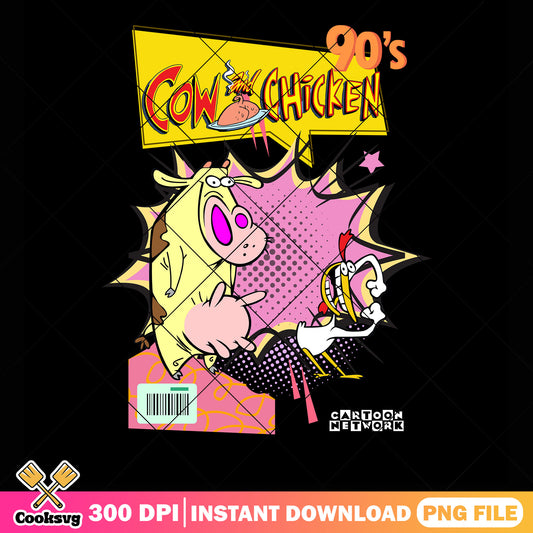 Funny Cow and crazy chicken png, cartoon network png, vintage kids show png