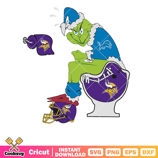 Funny Grinch Detroit Lions And Minnesota Vikings svg, grinch sitting on toilet​ svg