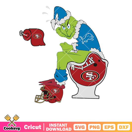 Funny Grinch Detroit Lions And San Francisco 49ers svg, grinch sitting on toilet​ svg