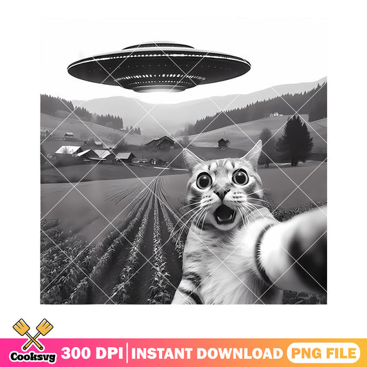 Funny cat gifts with ufo png, suprised cat​ png, funny art png