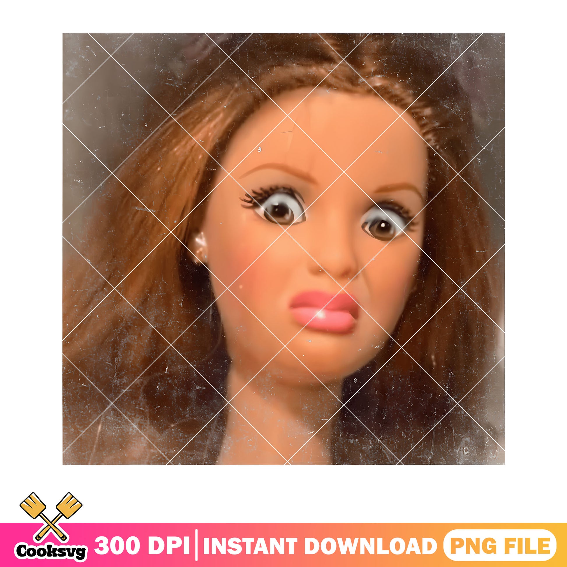 Funny disgusting doll face png, barbie png, funny meme png