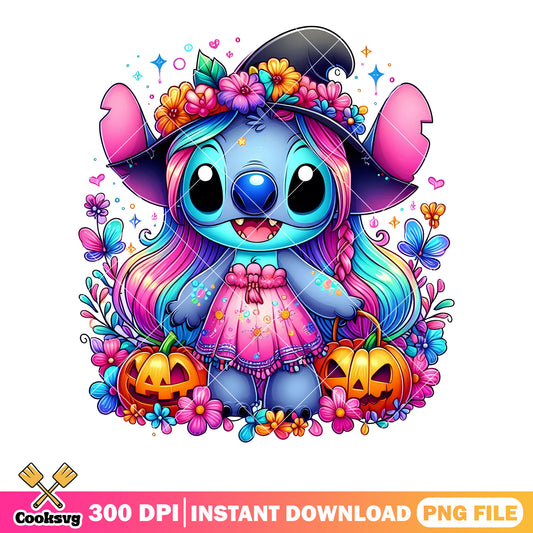 GIrl alien stitch png, disney halloween png, jack o lantern png