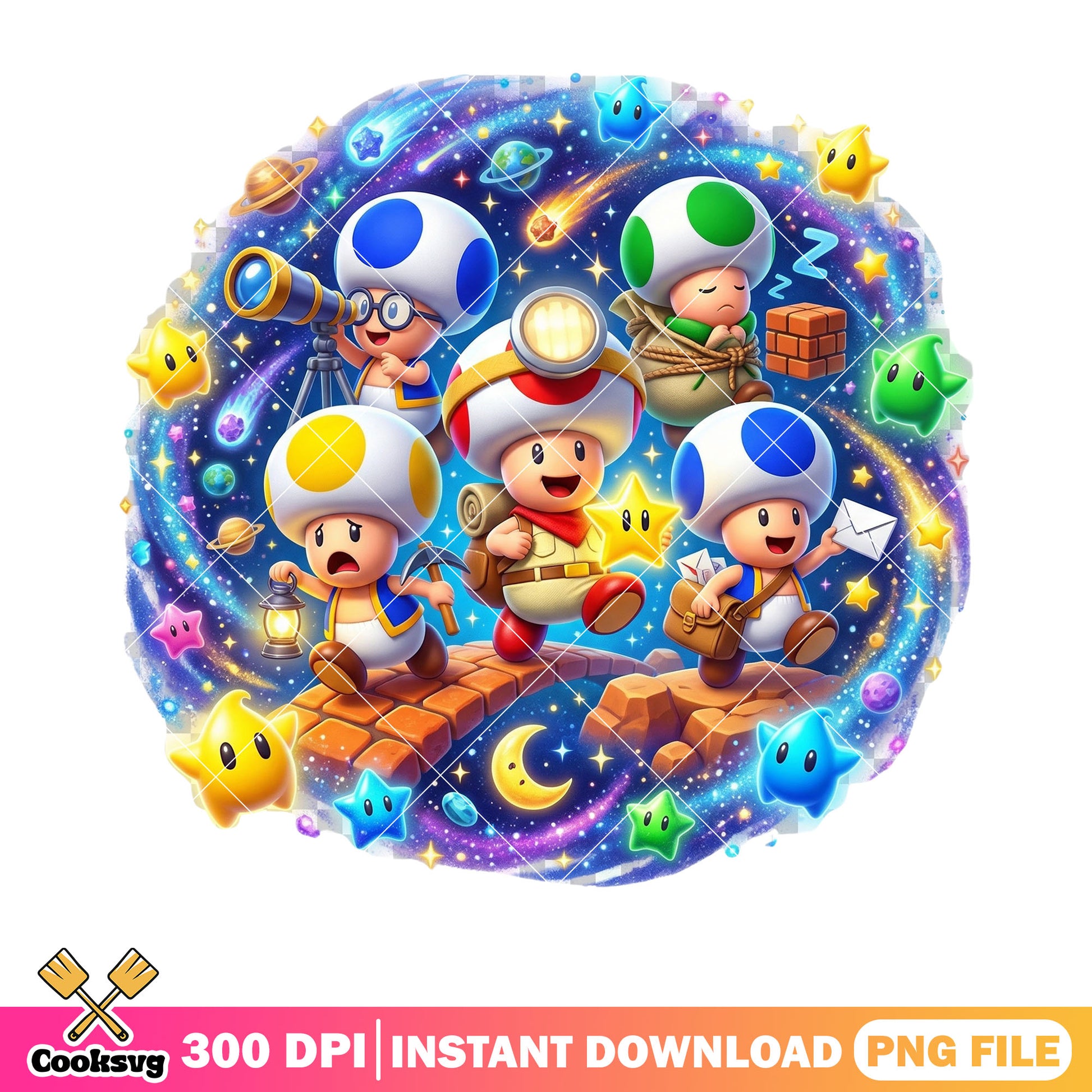 Galaxy toad murshroom png, galaxy vibes png, super mario galaxy png