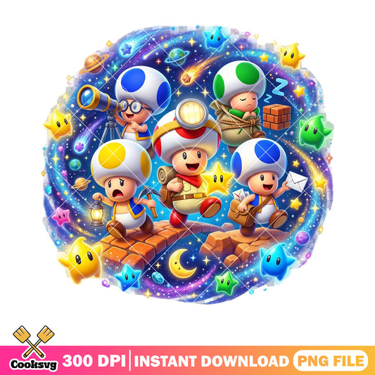 Galaxy toad murshroom png, galaxy vibes png, super mario galaxy png
