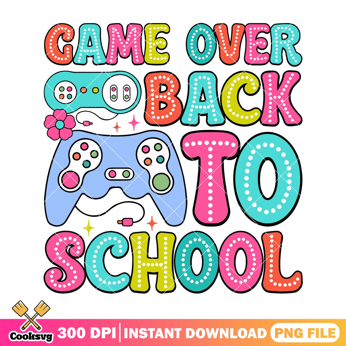 Game over design file png, gaming handle png, back to school day png