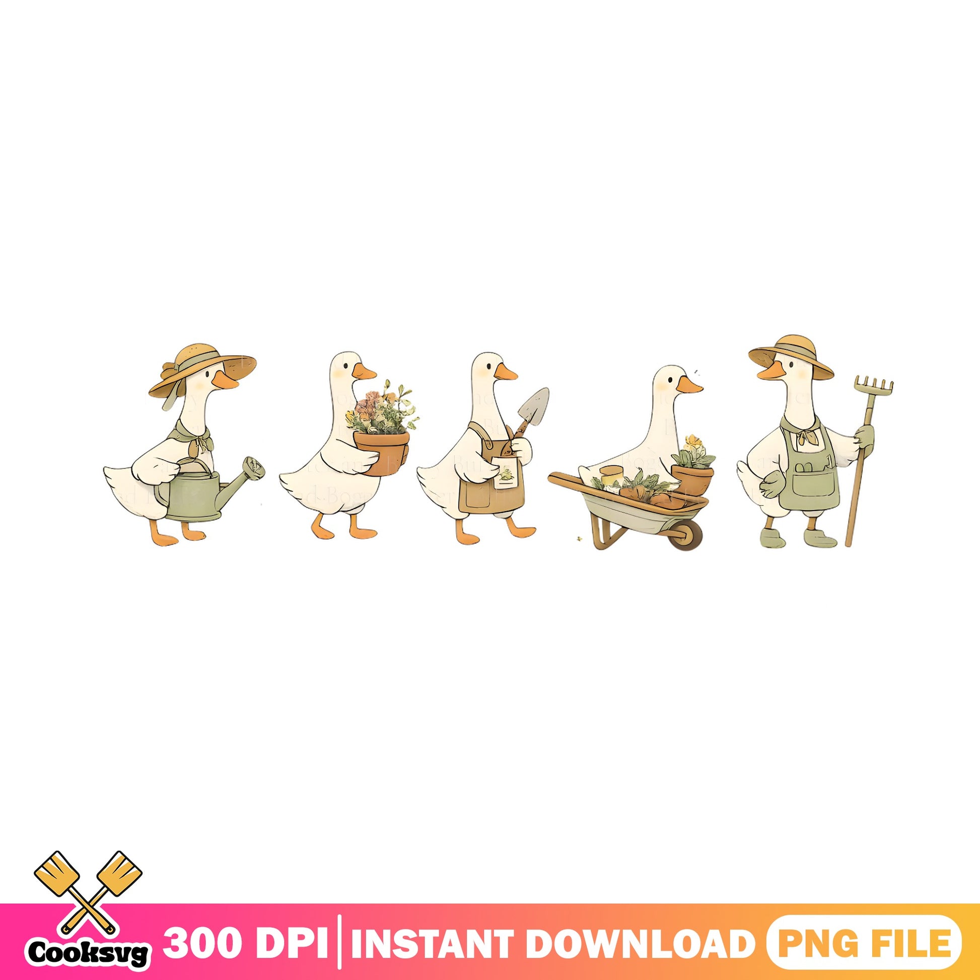 Gardening Goose Bundle Cute Duck Clipart, Farm Animal PNG, Gardener PNG