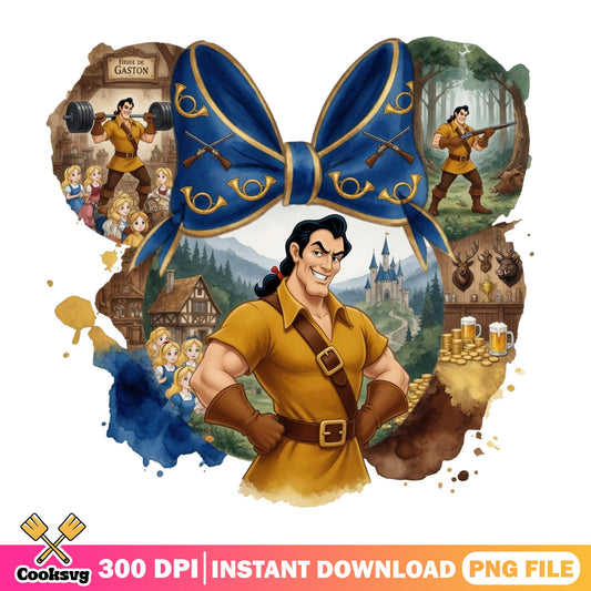 Gaston Beauty And The Beast Mickey Ear Bow PNG, Disney PNG, Disney Villain PNG