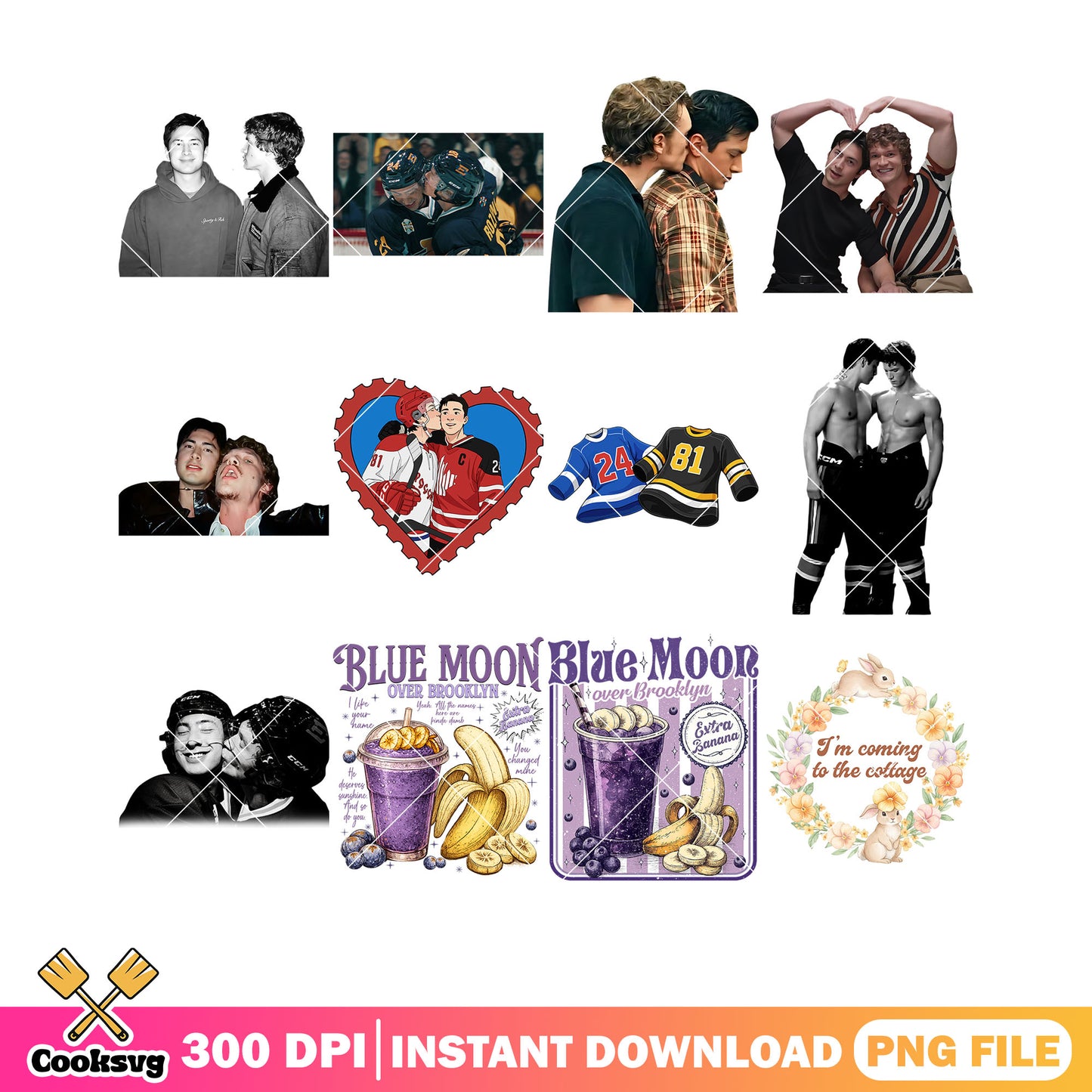 Gay couple heated smoothie png bundle, heated rivalry png, gay movie gifts png