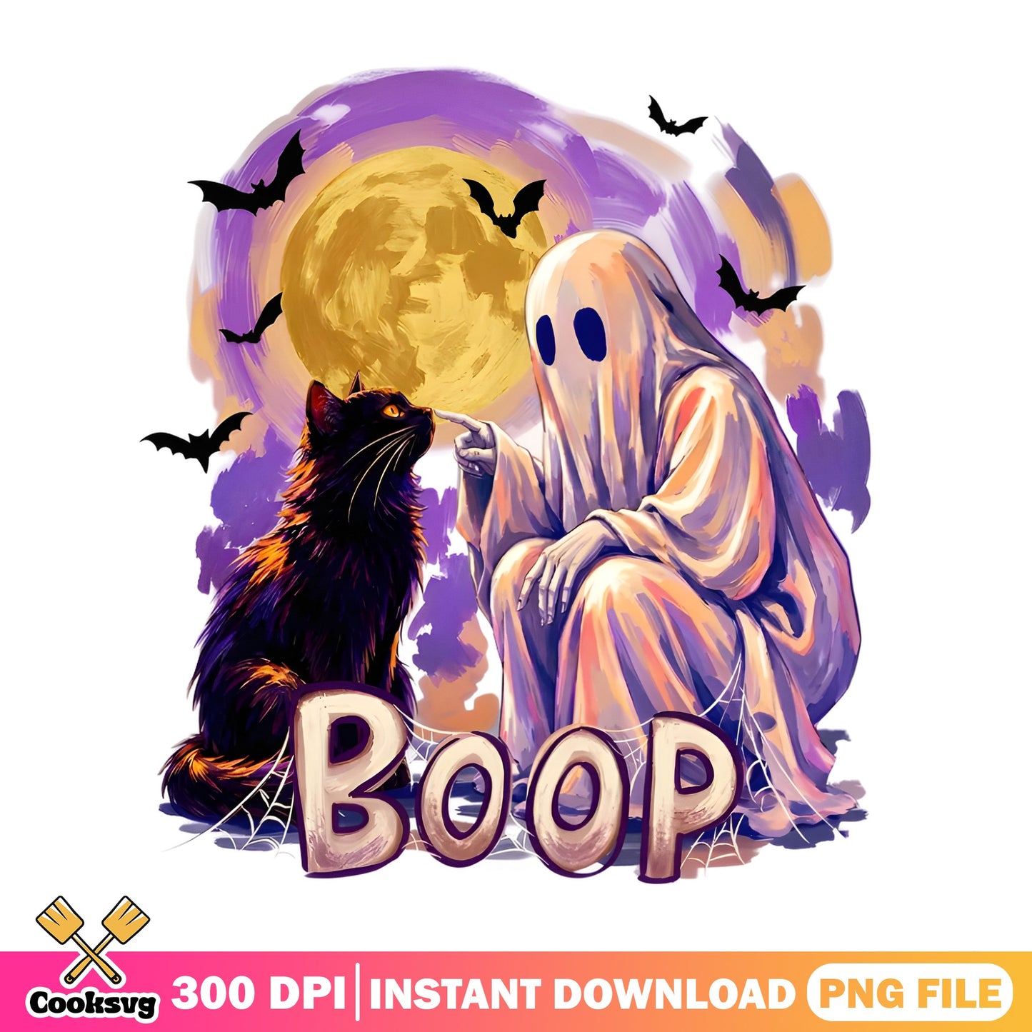 Ghost Boop Black Cat Halloween PNG, Spooky Ghost PNG, Halloween PNG