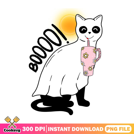 Ghost Cat Boo Halloween PNG, Spooky Cat Stanley Cup PNG, Halloween PNG