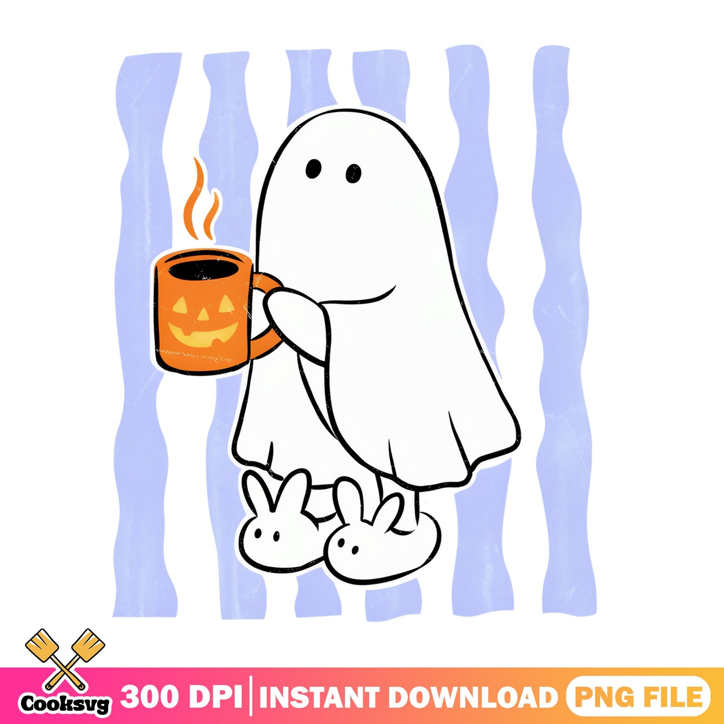 Ghost Holding Coffee Halloween PNG, Cute Ghost PNG, Spooky PNG
