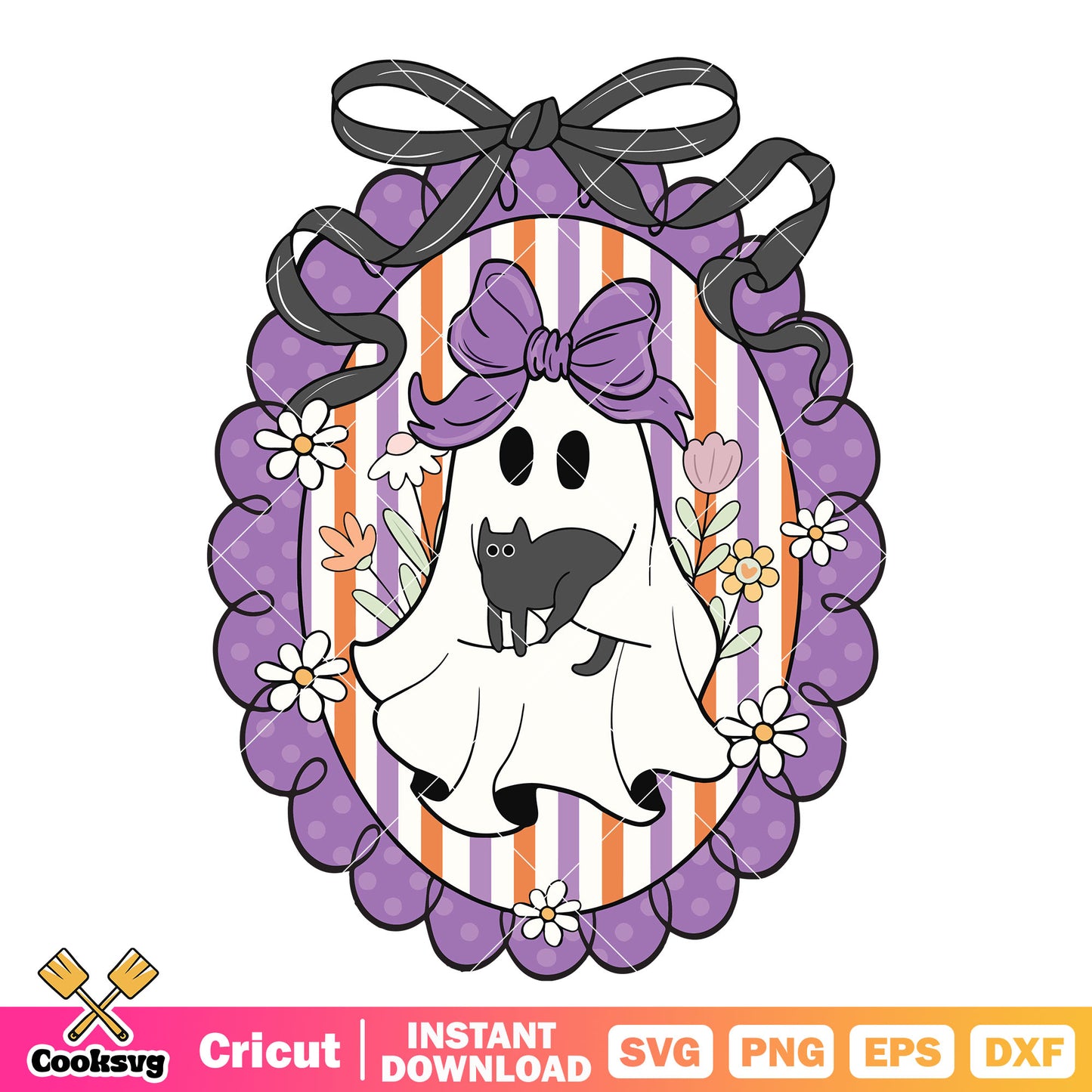 Ghost and bow in mirror svg, ghost bow svg, ghost in mirror​ svg