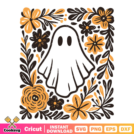 Ghost and flower svg, cute ghost svg, halloween ghost svg