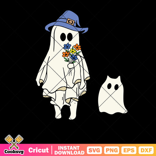 Ghost costume and flower svg, witches hat svg, scary halloween svg