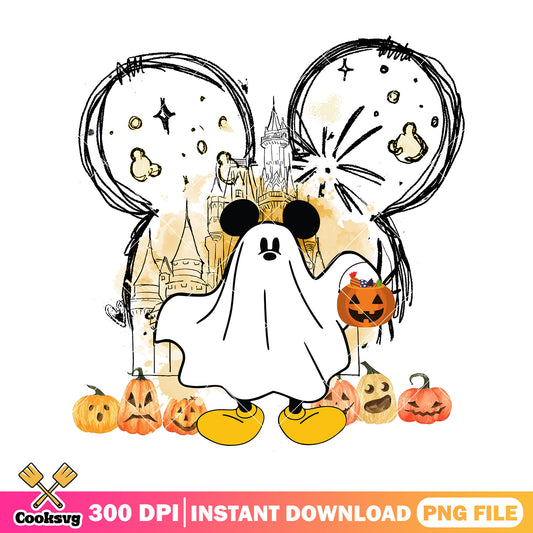 Ghost costume mickey png, halloween art png, happy mickey png