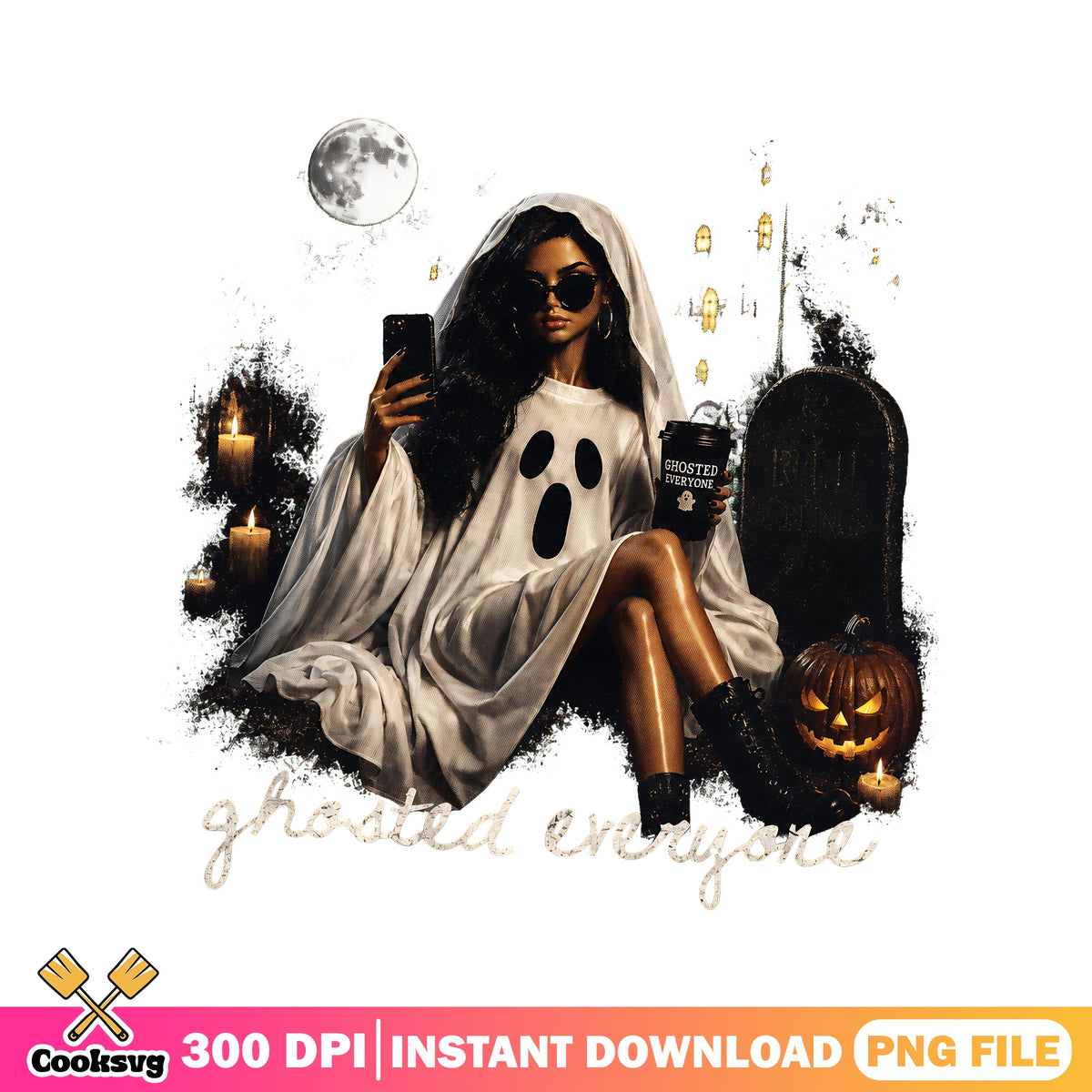 Ghosted everyone png, Ghost girl graveyard png, Spooky season girl png