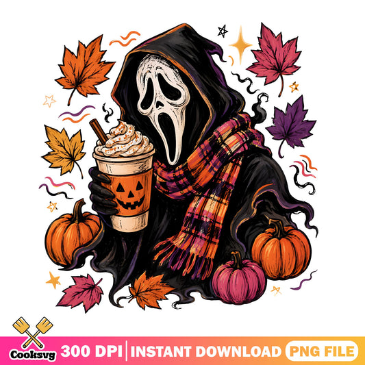 Ghostface Halloween PNG, Scream Fall Pumpkin Spice Latte PNG, Horror PNG