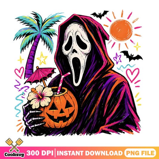 Ghostface Halloween Tropical PNG, Scream Horror Summer PNG, Halloween PNG