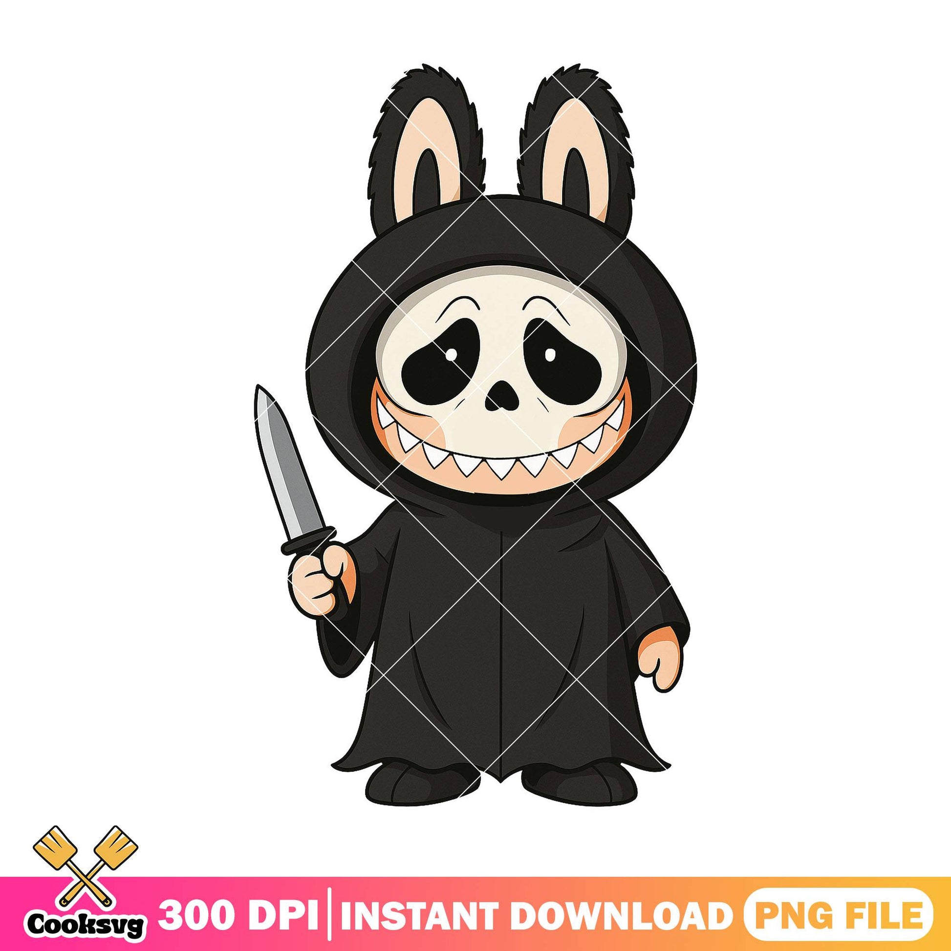 Ghostface outfit labubu png, spirit halloween png, labubu costume png