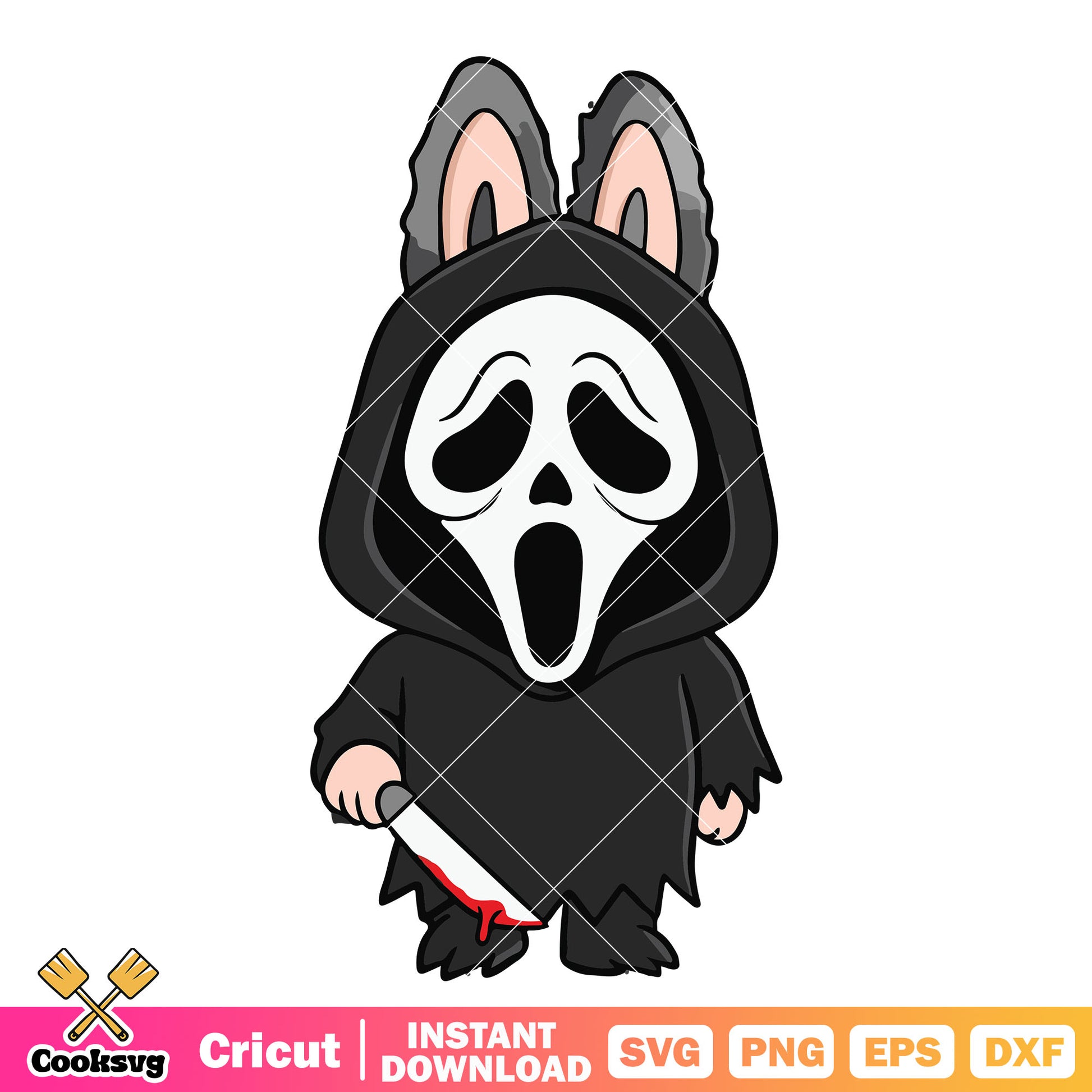 Ghost labubu with knife svg, labubu ghost svg, labubu halloween svg