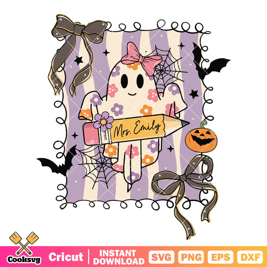 Ghost teacher bow tie svg, teacher ghost svg, cute ghost svg