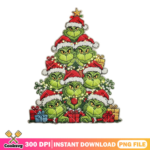 Gifts tree png, grinch christmas tree png, christmas stringlight png