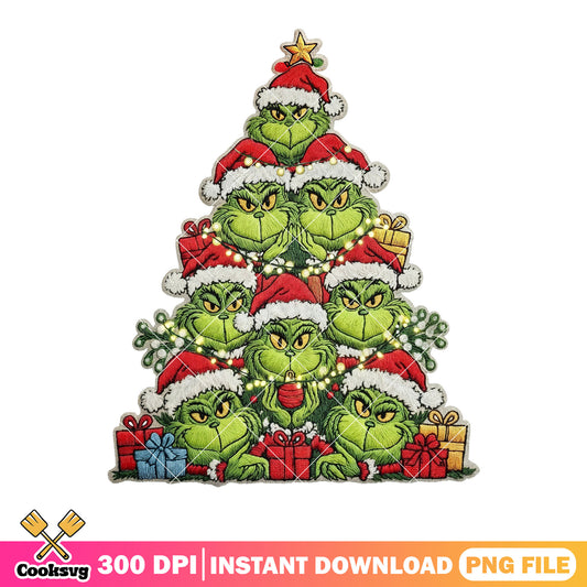 Gifts tree png, grinch christmas tree​ png, christmas stringlight png