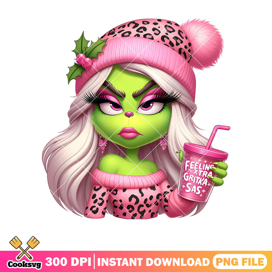 Girl grinch feelings extra pink christmas png