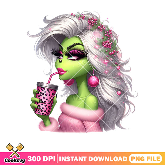 Girl grinch pink christmas vibes png